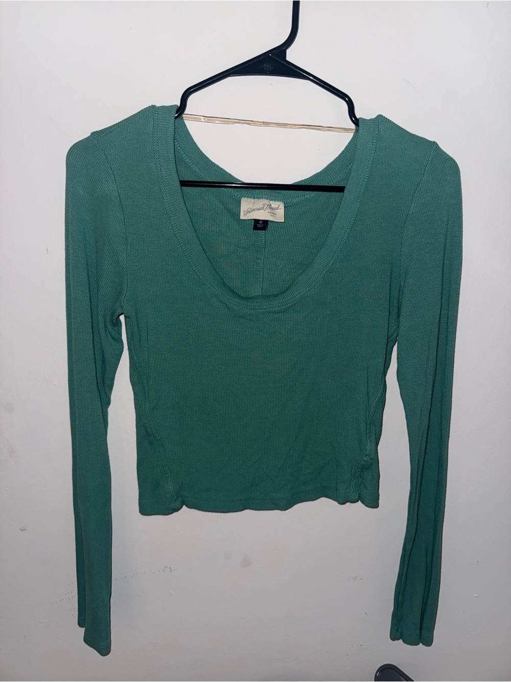 Universal Thread Teal-Green Ribbed Long Sleeve Scoop Top